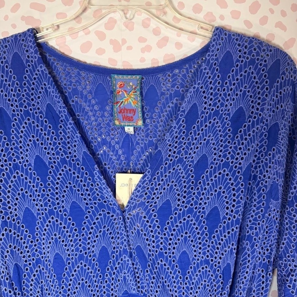 NEW Johnny Was Bluebelle Eyelet Embroidered Tiered Dress Blue 2X Boho NWT - Picture 11 of 12